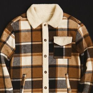 Sherpa-Lined Plaid Shacket Jacket | Size Medium